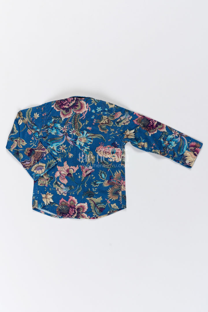 Boys Blue Multicolour Cotton Ornate Floral Shirt