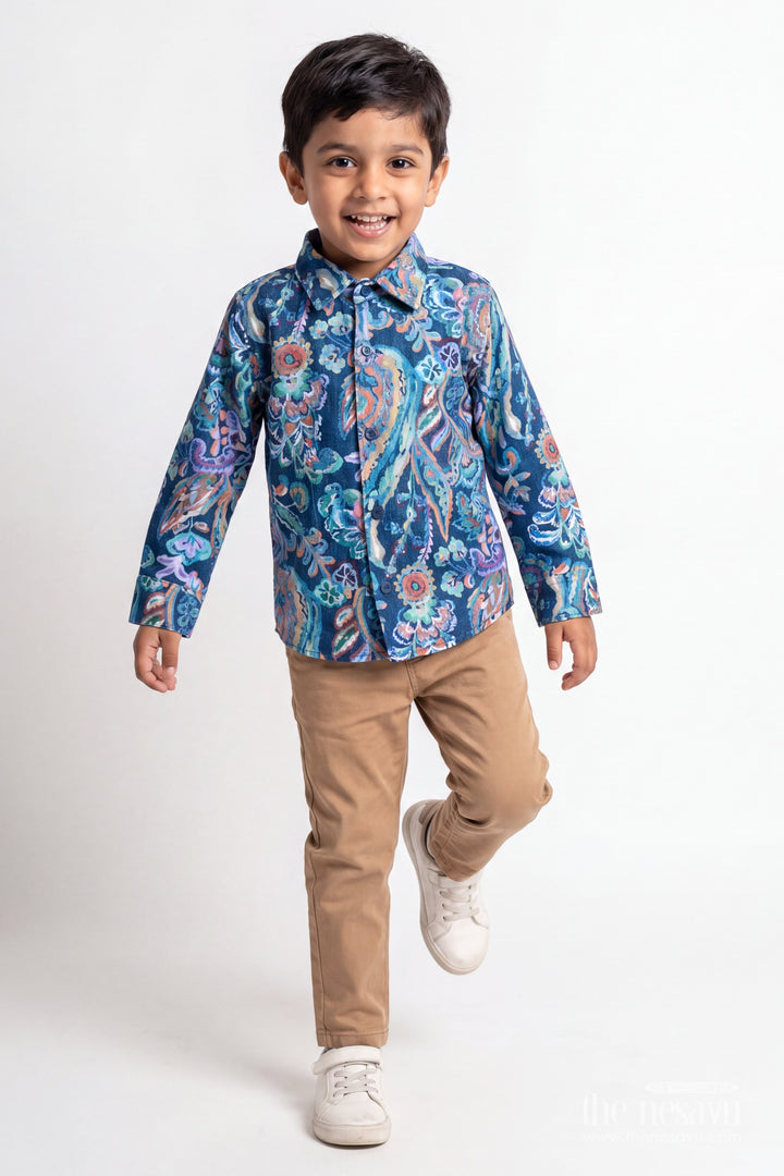 Boys Casual Shirt in Blue for Joyful Occasions
