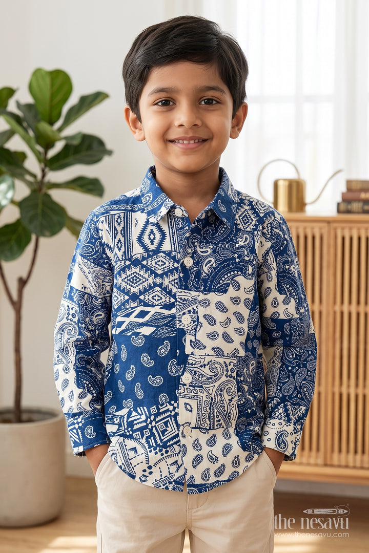 Boys Casual Shirt in Blue for Festive Gatherings