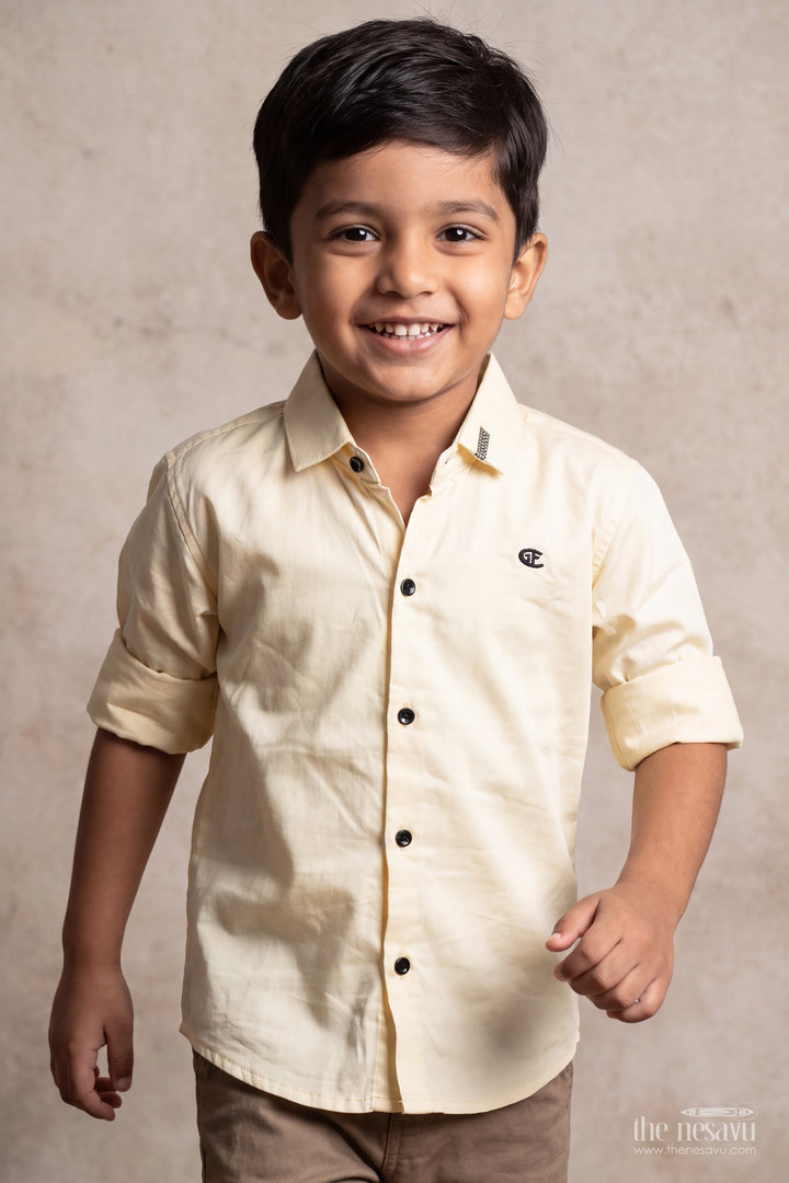 Boys Cotton Shirt in Off White for Special Functions