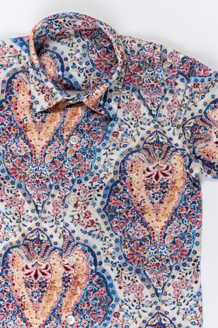 Boys Cream Multicolour Oversized Paisley Cotton Shirt