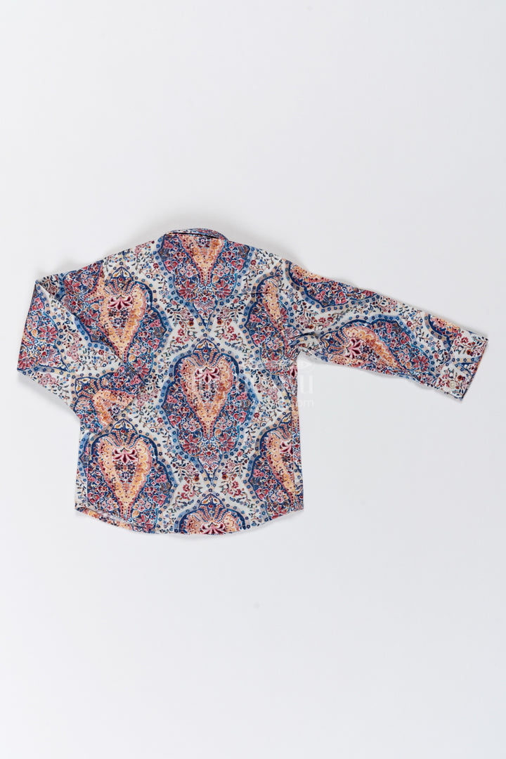 Boys Cream Multicolour Oversized Paisley Cotton Shirt