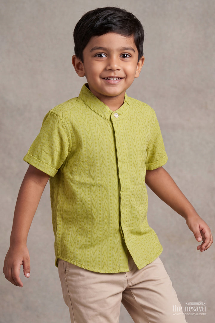 Boys Lime Green Tonal Texture Cotton Shirt