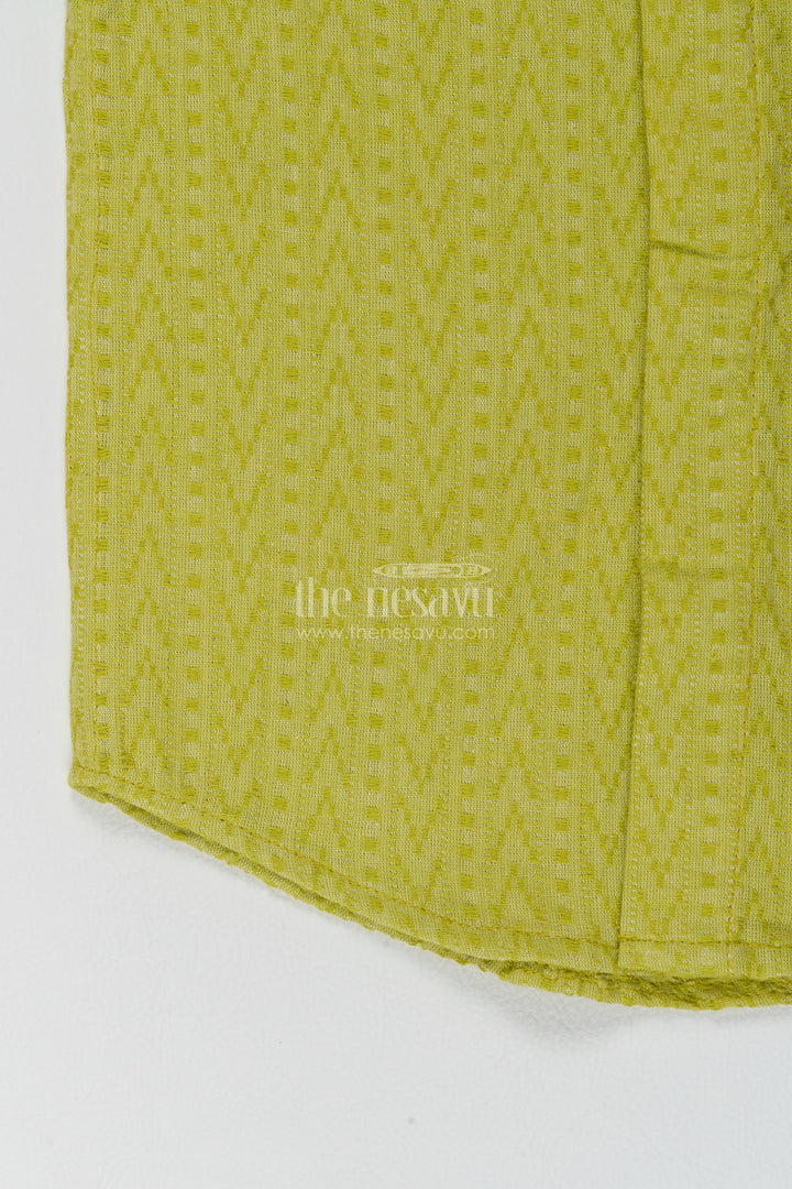 Boys Lime Green Tonal Texture Cotton Shirt