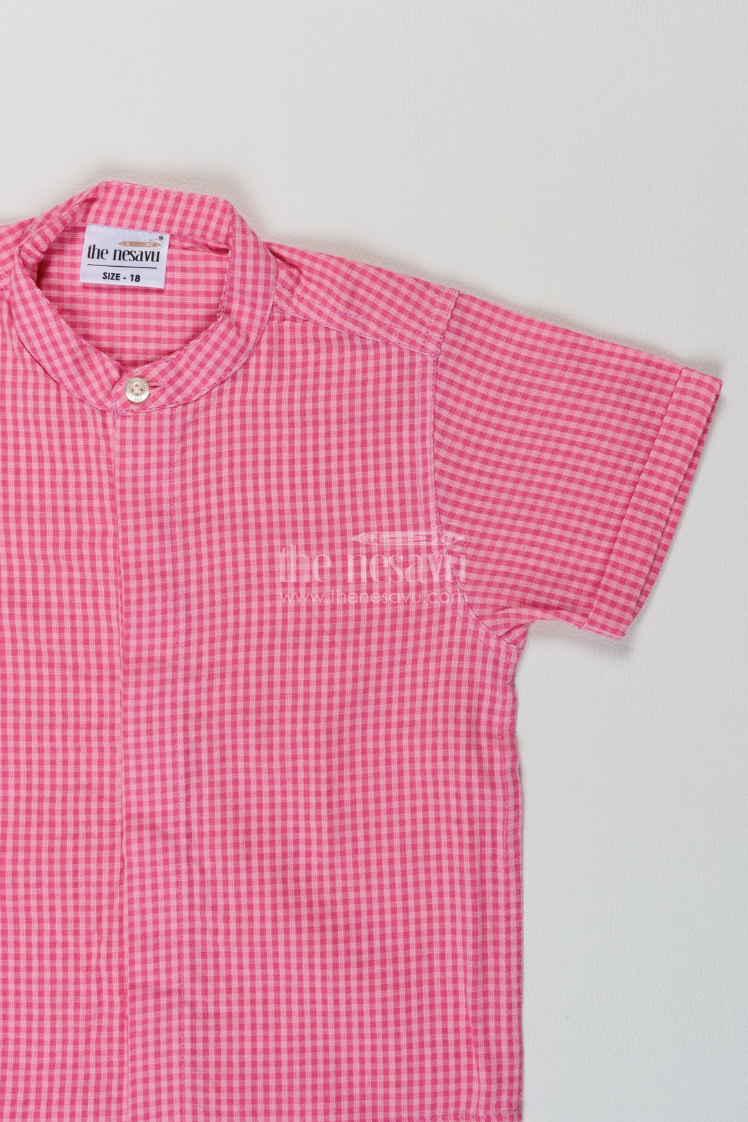 Boys Cotton Shirt in Rose Pink with Fine Gingham
