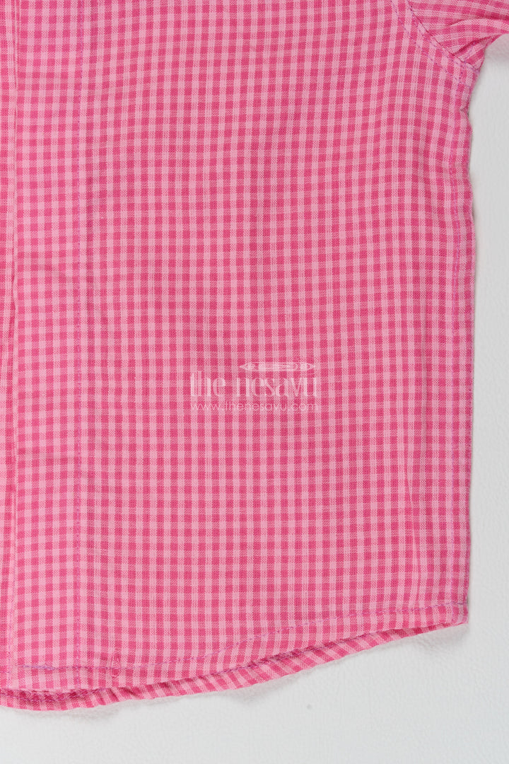 Boys Cotton Shirt in Rose Pink with Fine Gingham