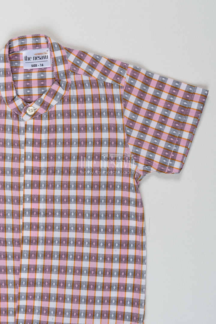 Boys Cotton Shirt in Multicolour with Tiny Motif Checks