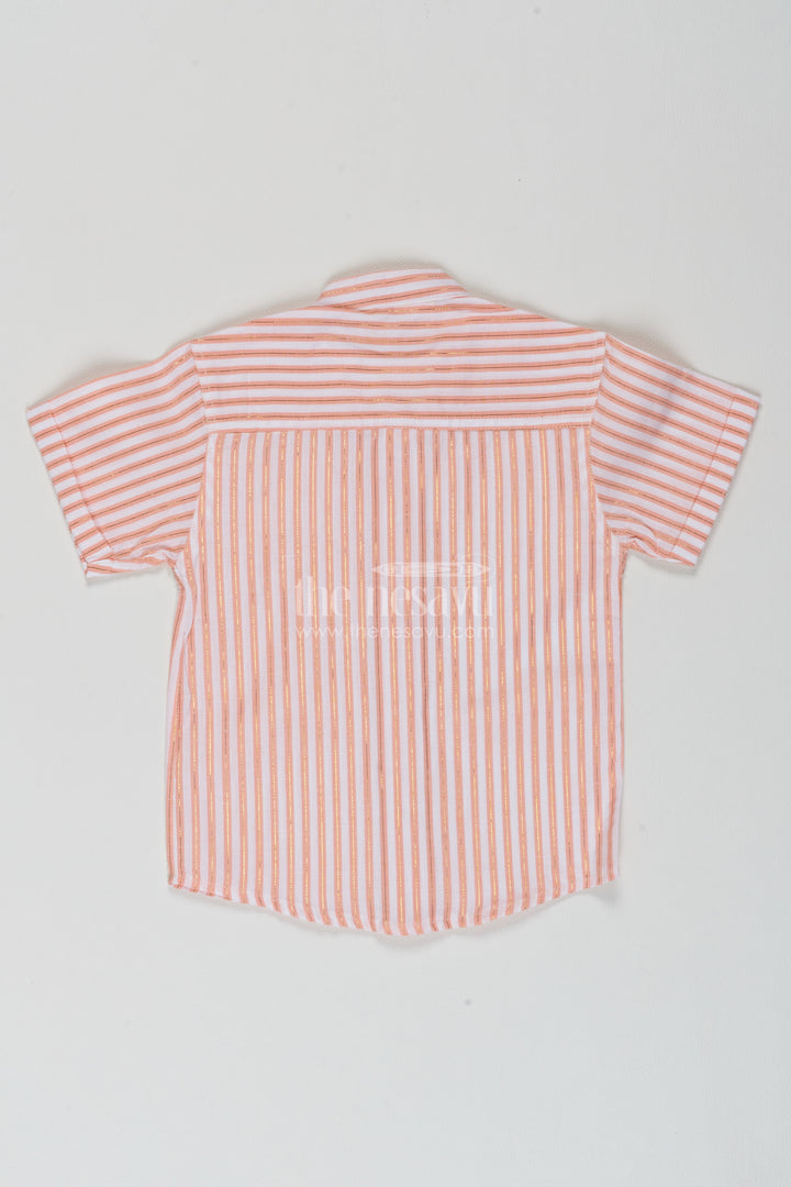Boys Peach Narrow Stripes Cotton Shirt
