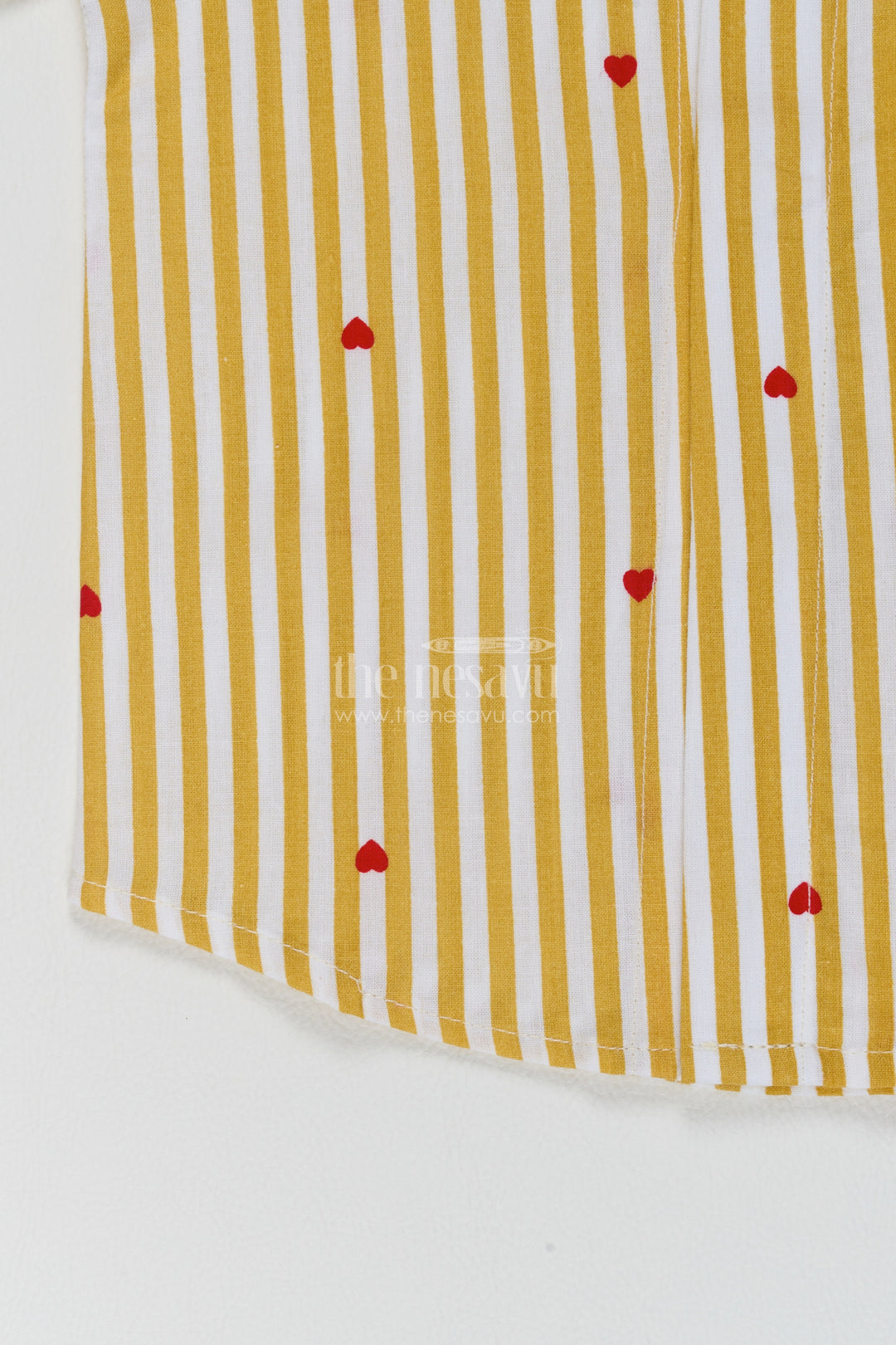 Boys Mustard Cotton Heart Motif Stripes Shirt