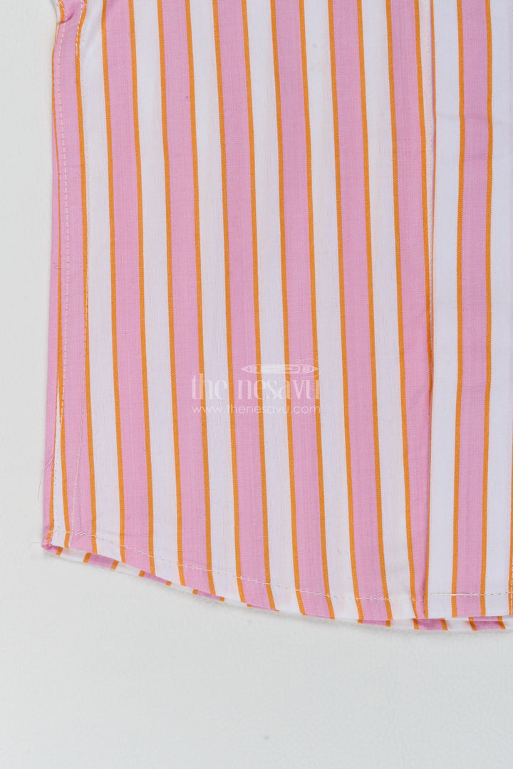 Boys Cotton Shirt in Peach with Lilac Banded Stripes
