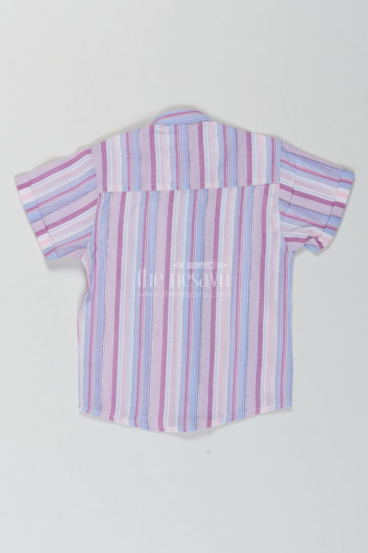 Boys Grey Cotton Mixed Width Stripes Shirt