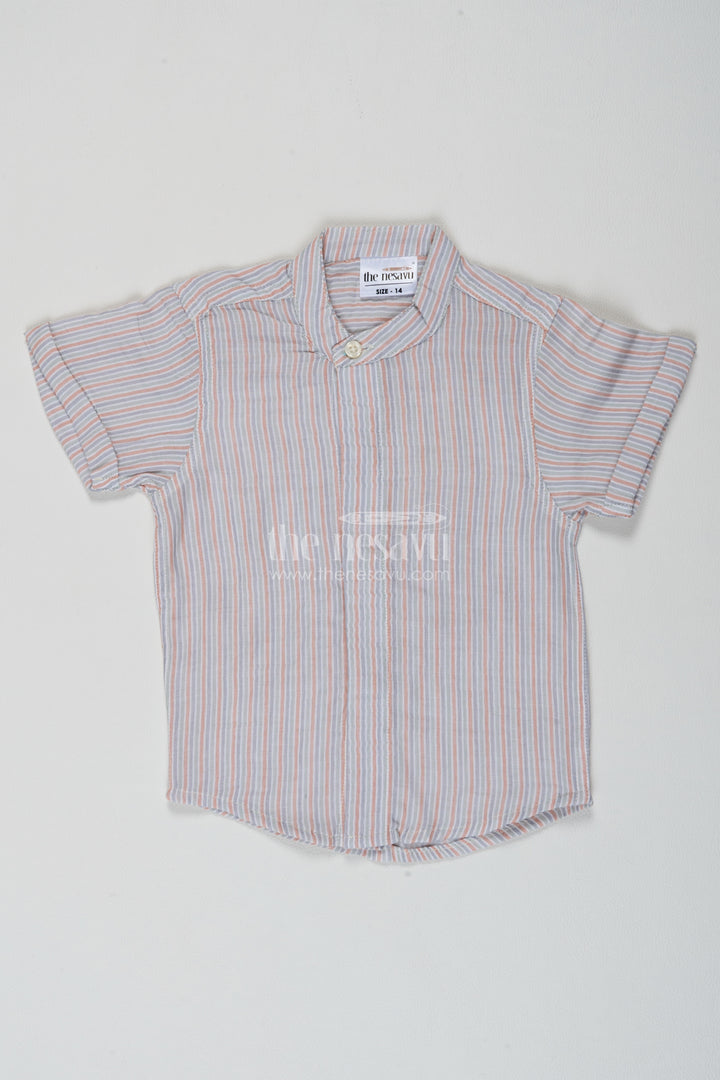 Boys Sage Multicolour Fine Muted Stripes Muslin Cotton Shirt