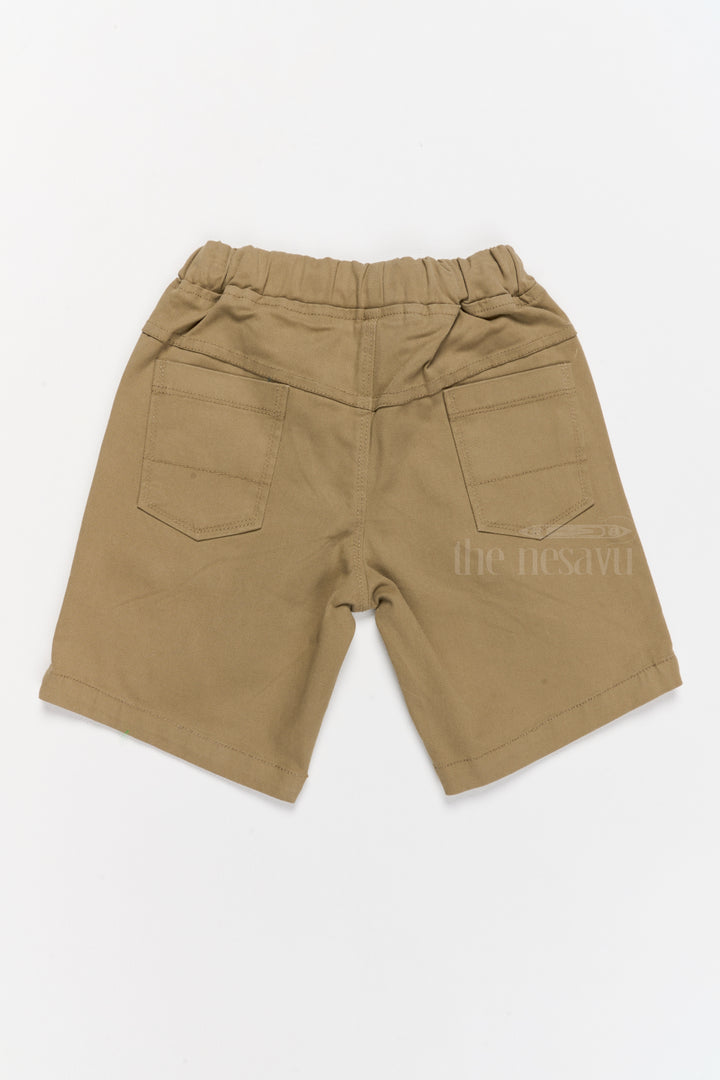 Boys Khaki Cotton Shorts with Adjustable Drawstring and Functional Pockets