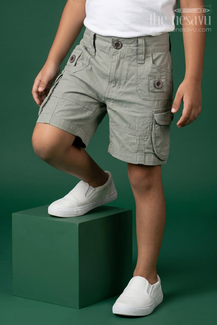Gray Cargo Cotton Boys Bermuda Shorts