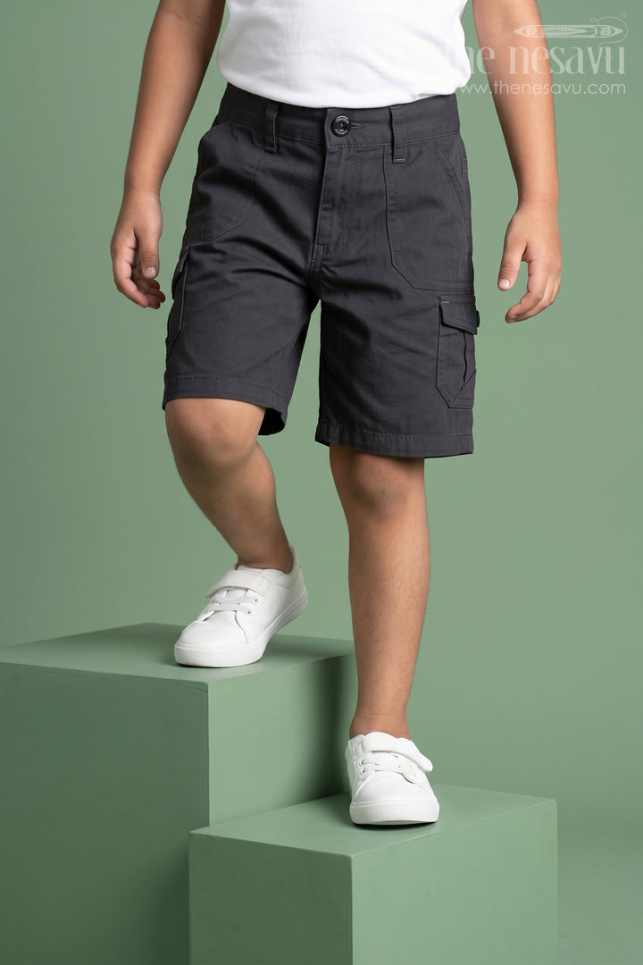 The Nesavu Grey Cargo Cotton Boys Shorts for T-Shirts