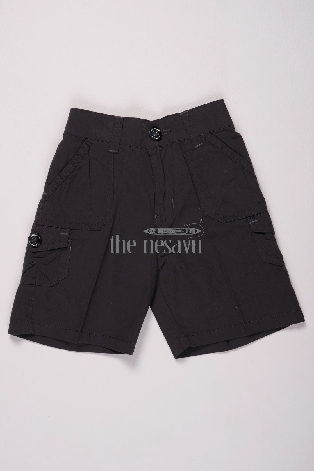 Black Boys Cotton Cargo Shorts with Elastic Waist