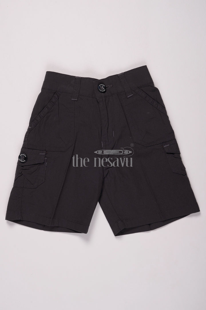 Black Boys Cotton Cargo Shorts with Elastic Waist