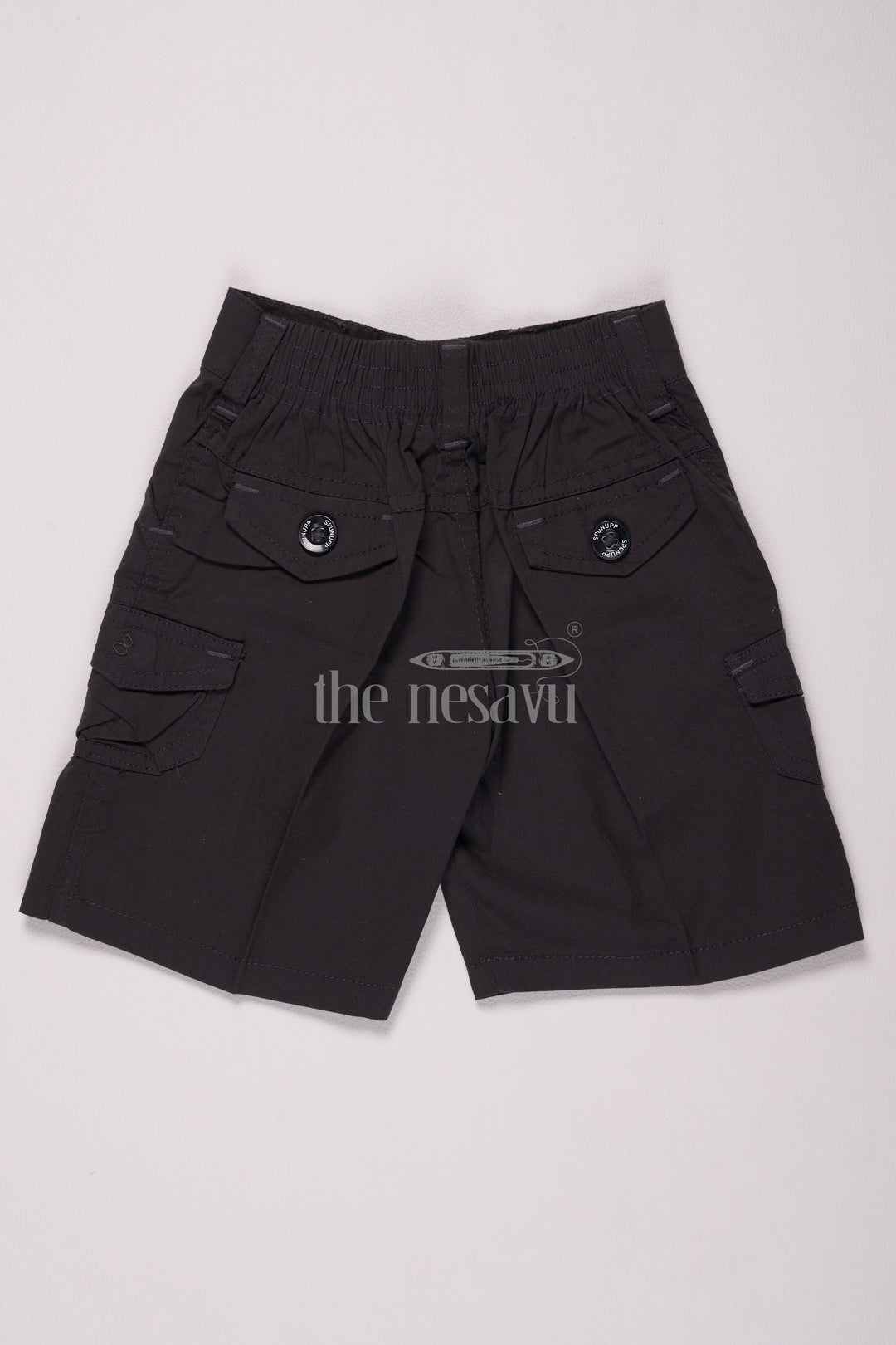 Black Boys Cotton Cargo Shorts with Elastic Waist