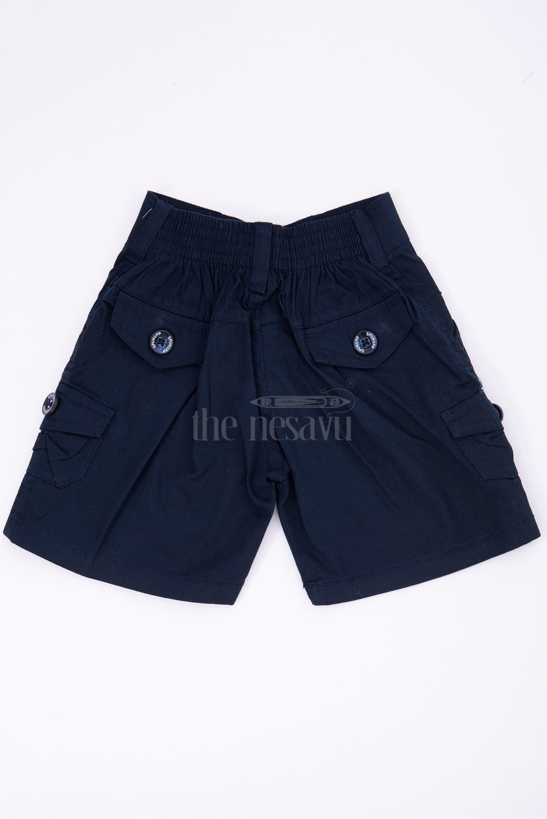 Black Boys Cotton Cargo Shorts with Elastic Waist