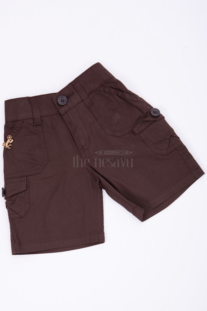 Brown Boys Cargo Shorts with Elastic Waistband