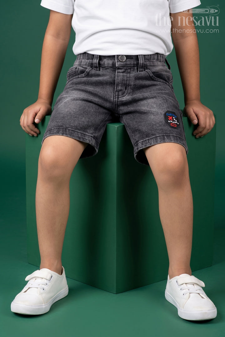 Boys Grey Denim Shorts with Elastic Waistband
