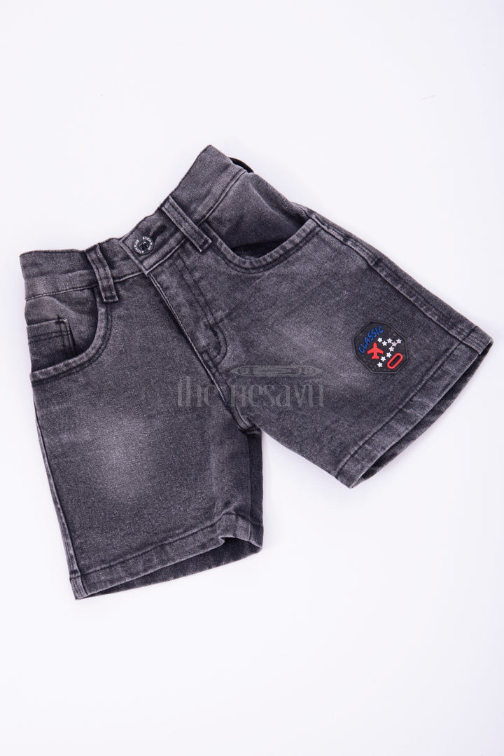 Boys Grey Denim Shorts with Elastic Waistband