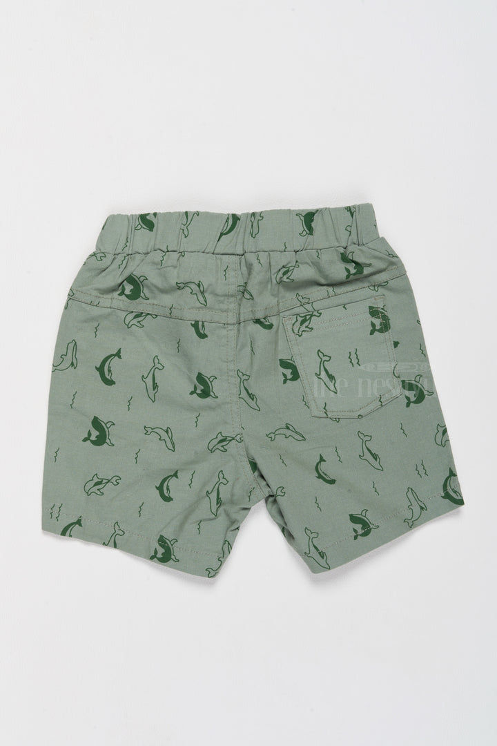 Boys Casual Cotton Shorts with Fun Dolphin Print and Flexible Waist