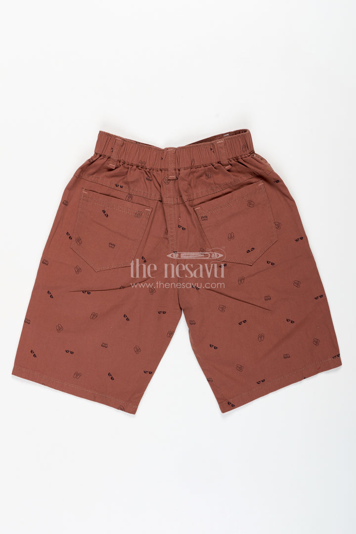 Boys Cotton Printed Shorts in Soft Brown with Comfortable Fit and All Over Digital Prints