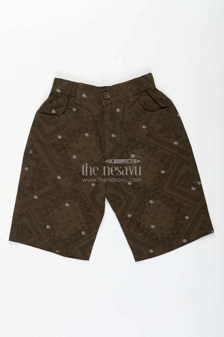 Boys Digital Printed Shorts in Olive Green with Cotton Blend Comfort and Easy Everyday Style