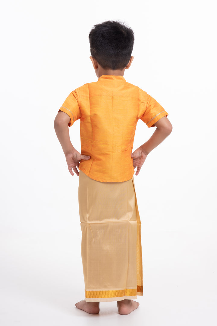 Boys Classic Beige Silk Dhoti with Golden Detailing