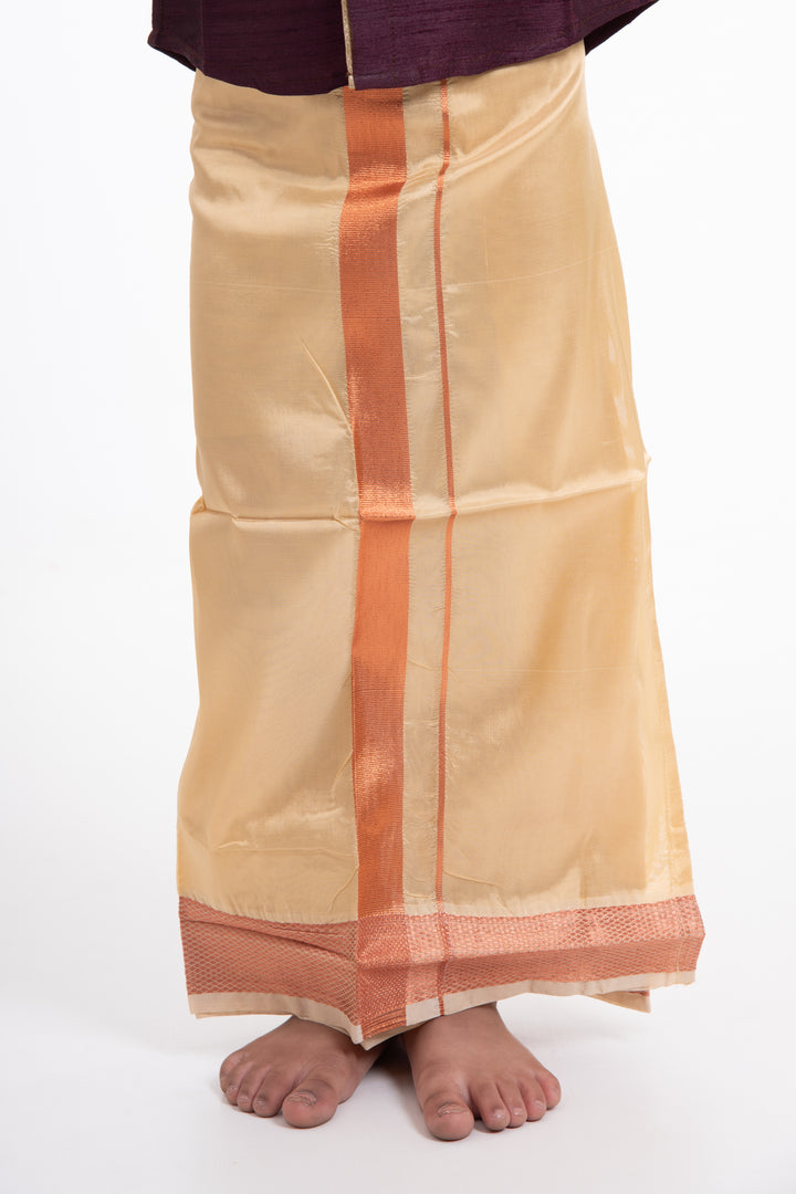 Golden Yellow Silk Blend Boys Dhoti with Traditional Borders