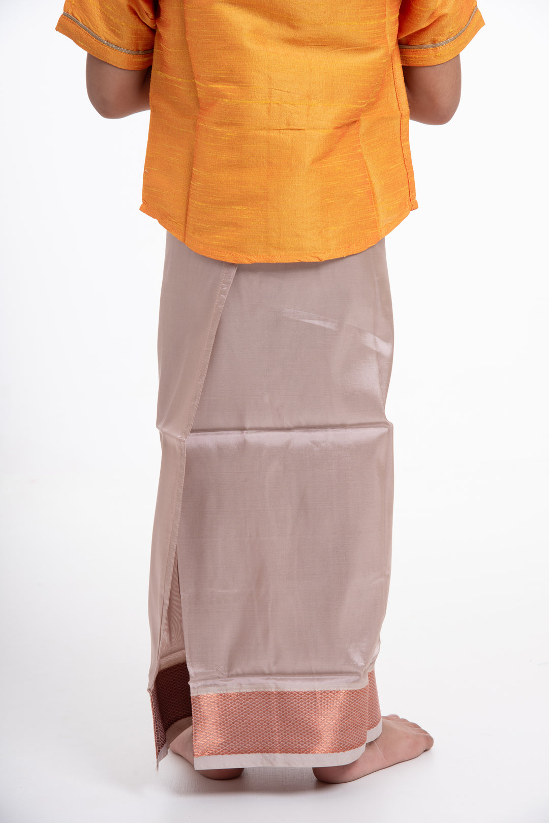 Sophisticated Beige Silk Blend Boys Dhoti with Copper Accents