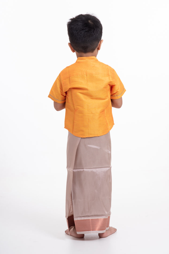 Sophisticated Beige Silk Blend Boys Dhoti with Copper Accents