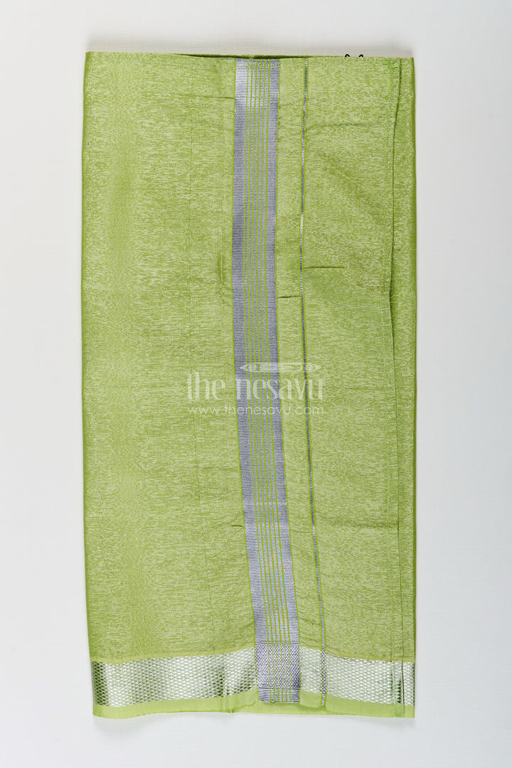 Boys Tissue Dhoti in Light Green with Silver Zari for Vibrant Traditional Style in Latest Dhoti Look