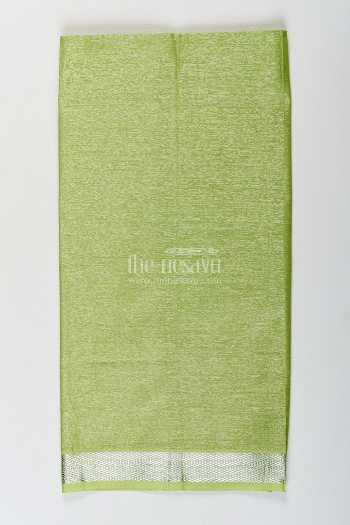 Boys Tissue Dhoti in Light Green with Silver Zari for Vibrant Traditional Style in Latest Dhoti Look