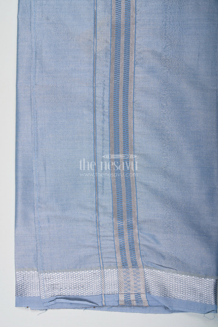 Boys Grey Tissue Dhoti with Silver Border for a Modern Take on Ethnic Elegance in Dhoti Fashion