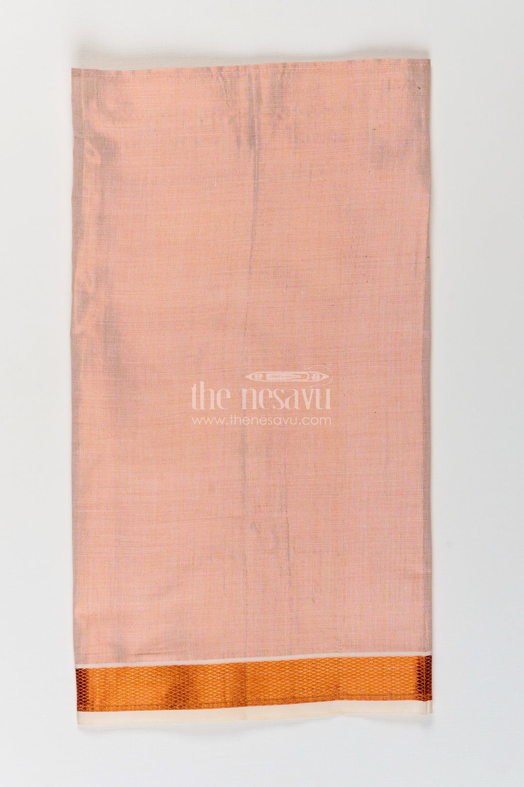 Boys Tissue Dhoti in Light Peach with Copper Zari Border for Flexible Traditional Wear in Adjustable Dhoti Style