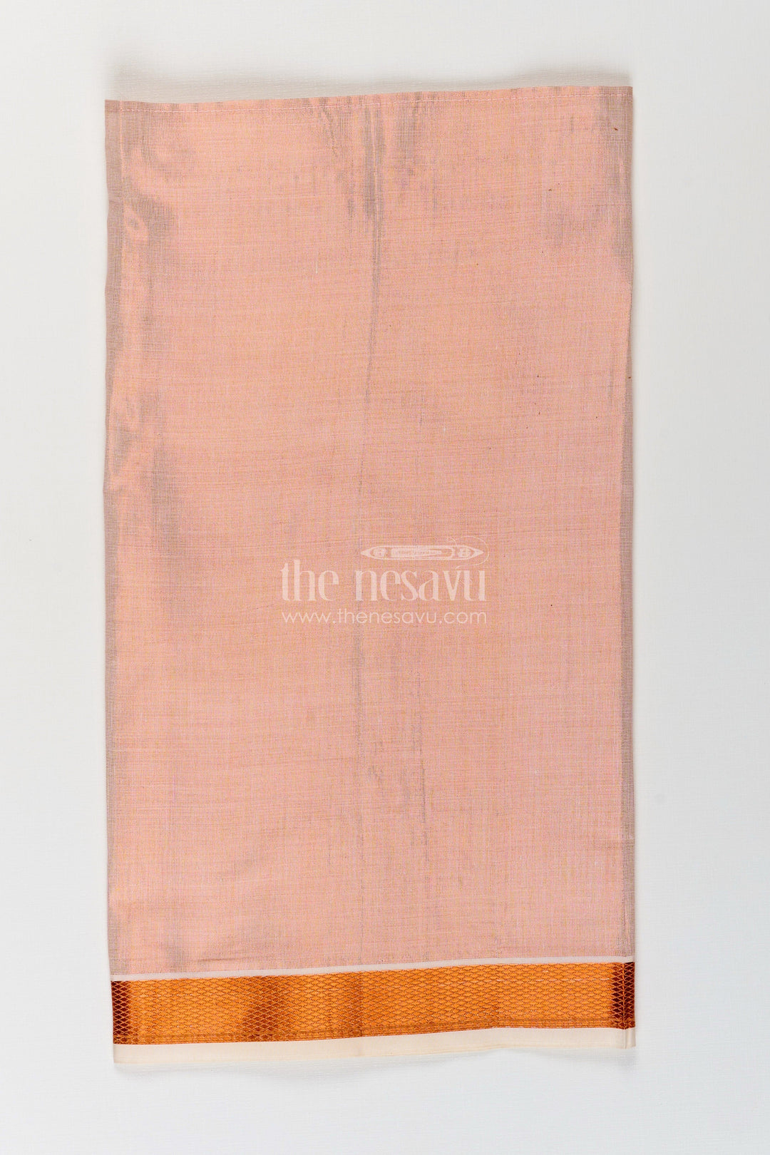 Boys Tissue Dhoti in Light Peach with Copper Zari Border for Flexible Traditional Wear in Adjustable Dhoti Style