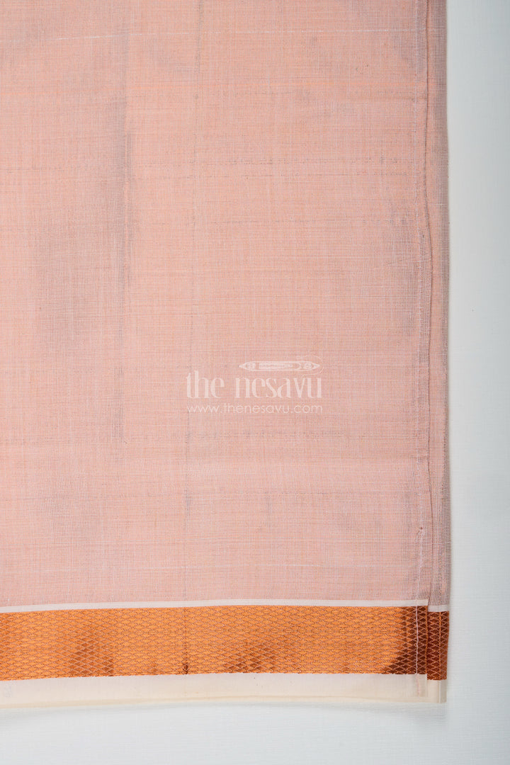 Boys Tissue Dhoti in Off White with Copper Border for Simple Traditional Elegance in White Dhoti Style