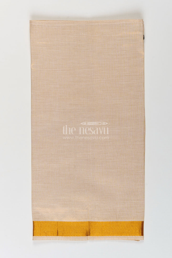 Boys Tissue Dhoti in Beige with Subtle Golden Border Ideal for Traditional Dhoti for Infants