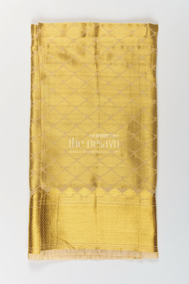 Boys South Indian Dhoti in Embossed Golden Tissue Fabric with Traditional Diamond Motifs