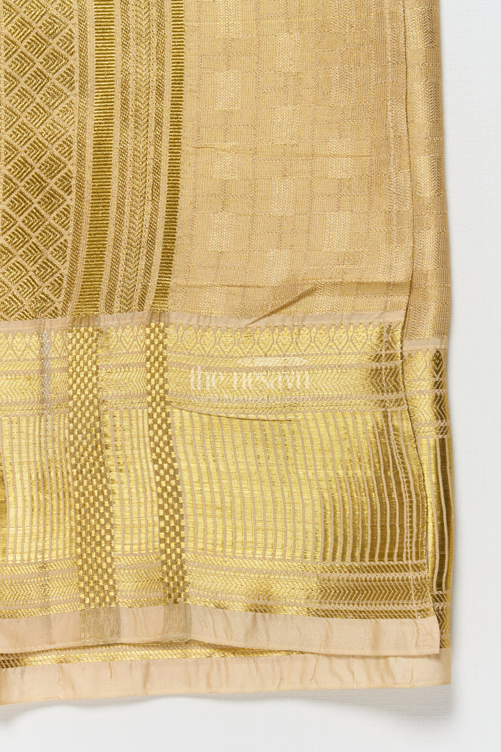 Boys Traditional Gold Vesti with Rich Zari Woven Border for Functions