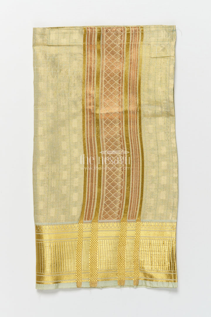 Boys Traditional Gold Vesti with Broad Zari Pallu for Festive Wear