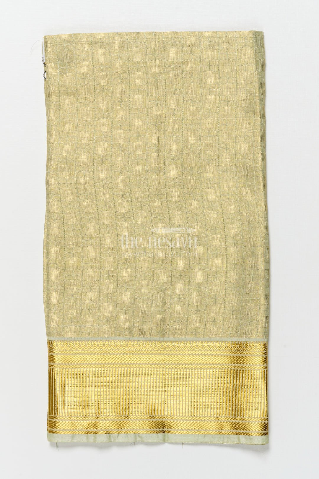 Boys Traditional Gold Vesti with Broad Zari Pallu for Festive Wear