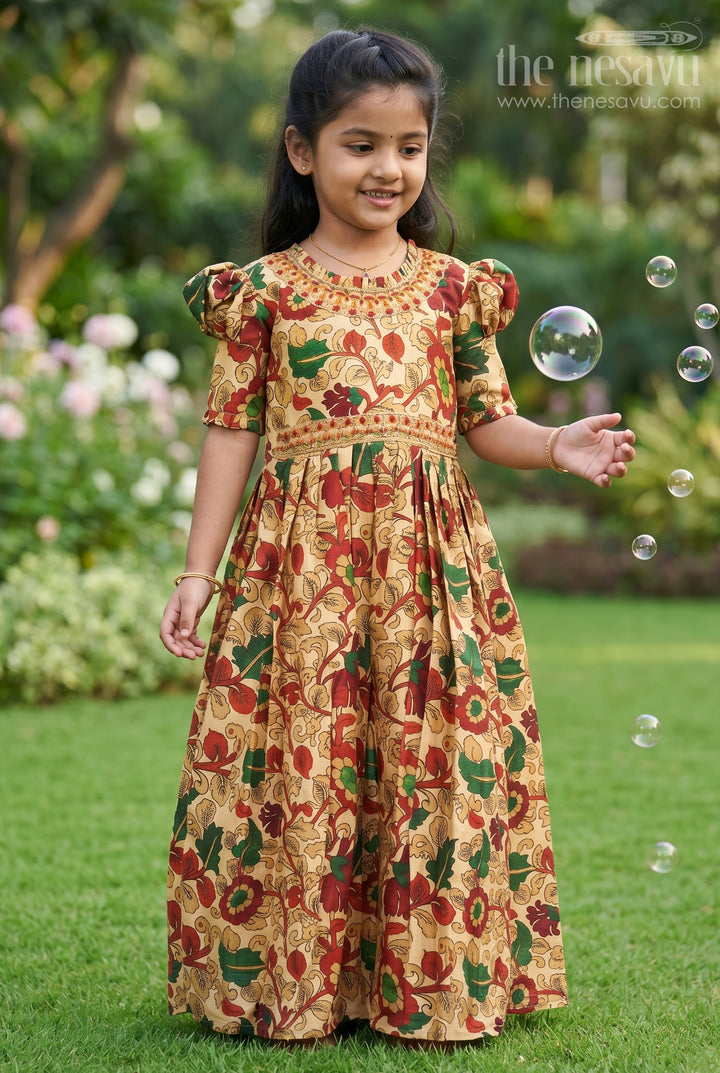 Elegant Girls' Traditional Anarkali Gownfloral Heritage Dress