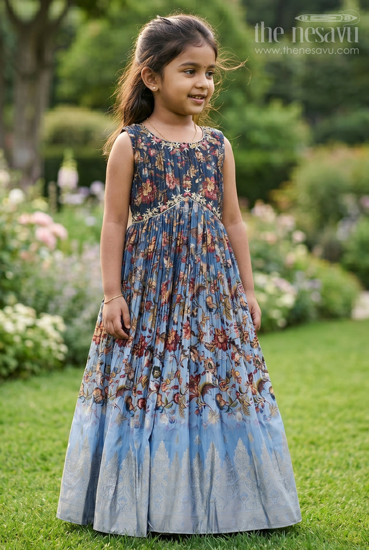 Enchanted Blue a-Line Anarkali Gown for Girlsfestive Elegance