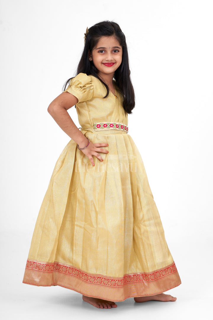 Organza Gown for Girls in Tissue Silk with Classic Design and Floral Accents