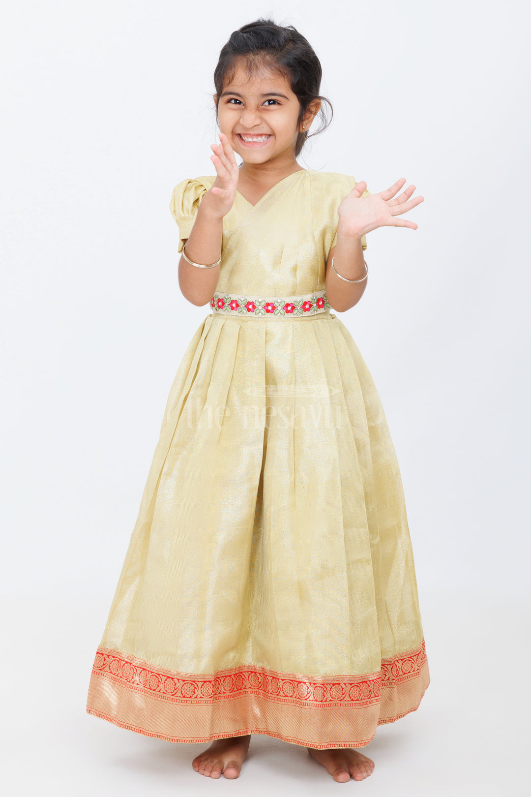 Organza Gown for Girls in Tissue Silk with Classic Design and Floral Accents