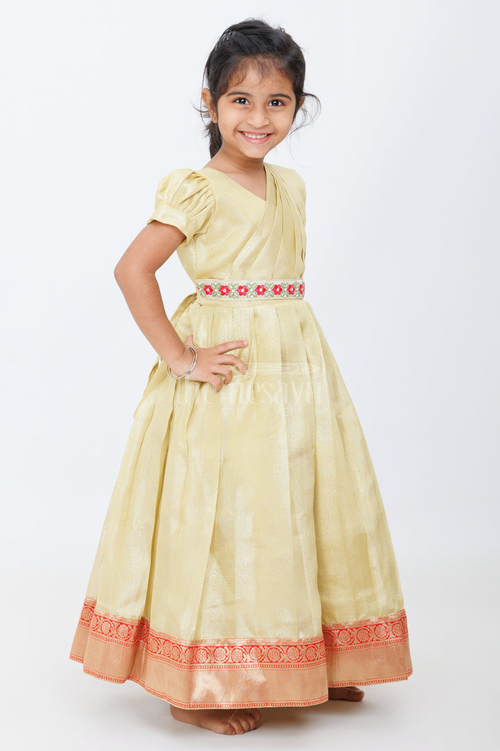 Organza Gown for Girls in Tissue Silk with Classic Design and Floral Accents