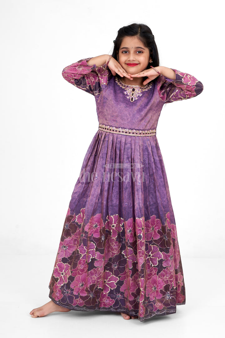 Girls Party Gown Pure Viscose Tissue Purple Dress Sankranthi